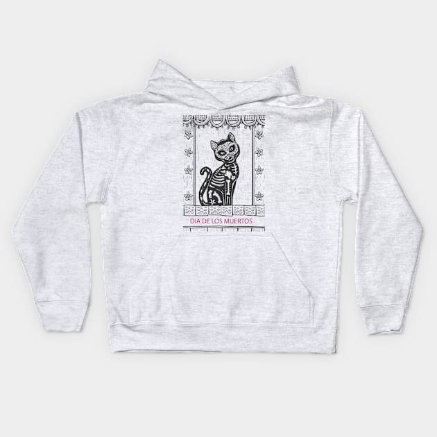 Dia De Los Muertos Cat Kids Hoodie by MCAL Tees